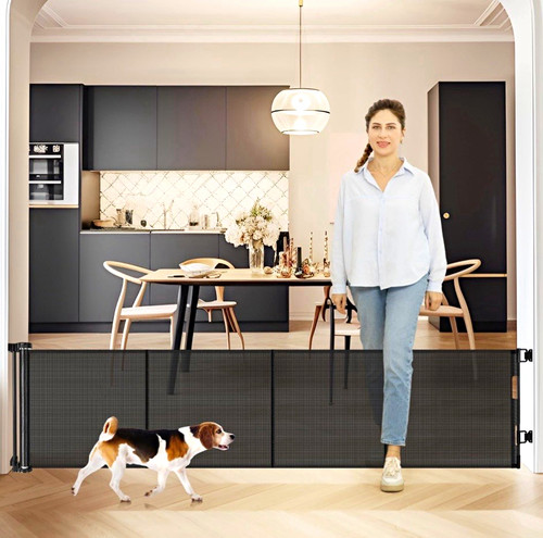 Retractable dog gate - retractable, black